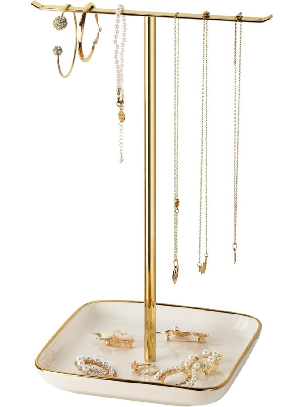 Necklace Holder Stand with Ceramic Base: 12" Jewelry Tree Display Organizer for